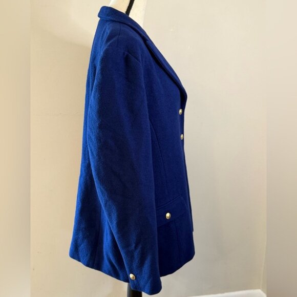 Talbots Royal Blue wool blend pea coat gold button up V neck lined pockets SZ 18 - Picture 2 of 13